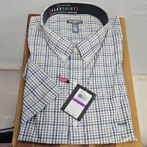NWT Van Heusen Flex Shirt Beige and Blue Plaid Shirt